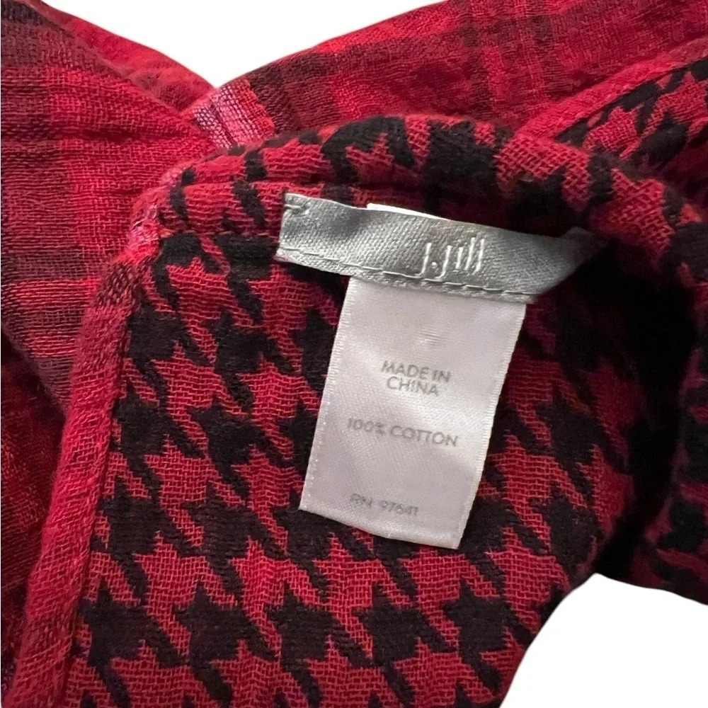 J. Jill 100% Cotton All-Season Red & Black Plaid & Houndstooth Infinity Scarf